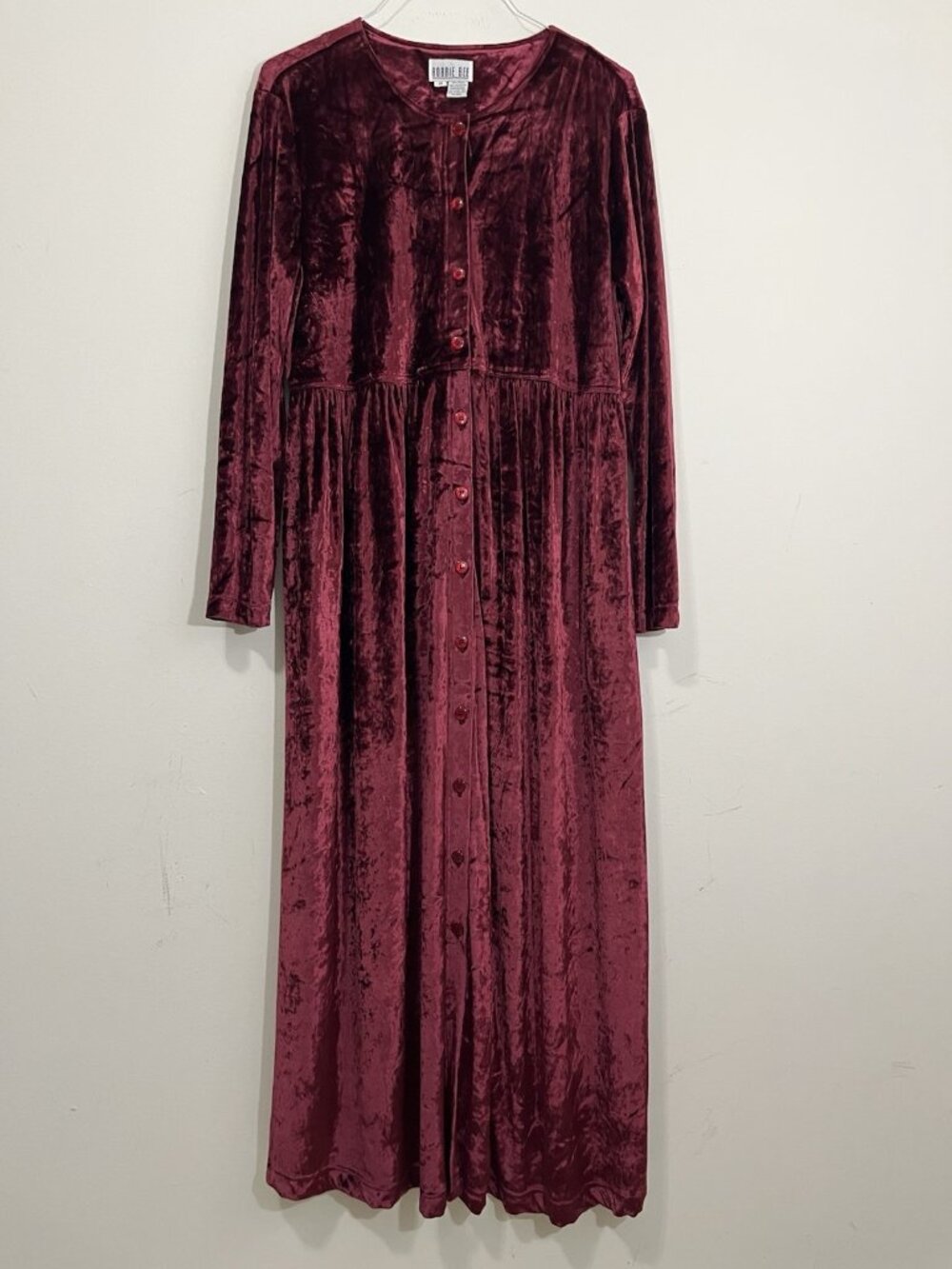 Vtg Robbie Bee Maxi Velour Dress Sz 14 Burgundy Velvet Witchy Grunge Whimsigoth
